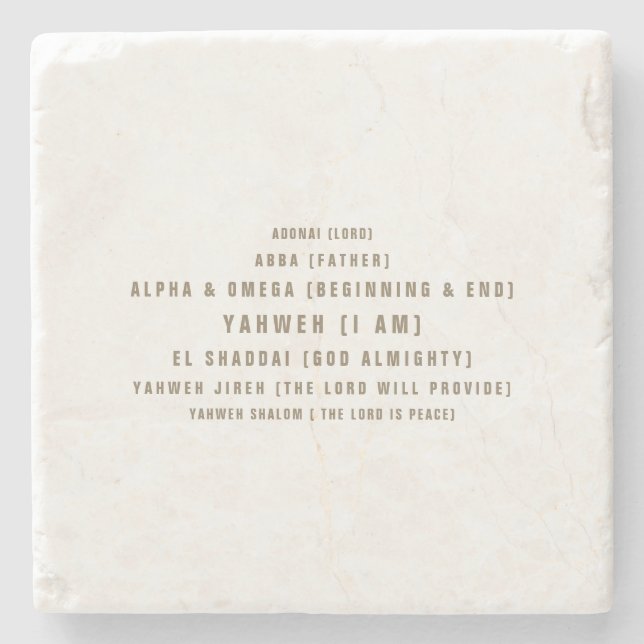 The Names of God Typography Christian Gold Stone Coaster (Front)