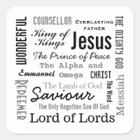 The Names of Jesus Script Text Square Sticker