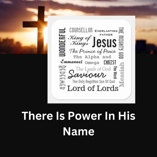 The Names of Jesus Script Text Square Sticker (Creator Uploaded)