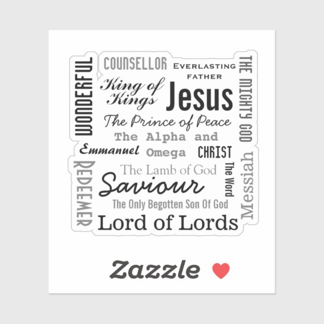 The Names of Jesus Script Text Sticker (Sheet)