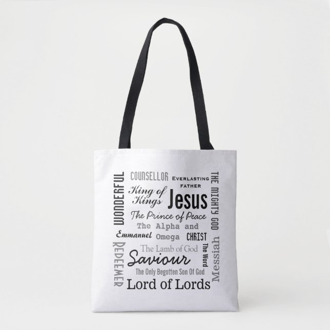 The Names of Jesus Script Text Tote Bag (Front)