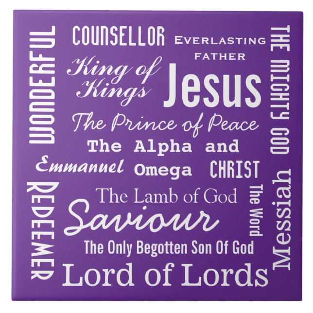 The Names of Jesus White Text Ceramic Tile (Front)
