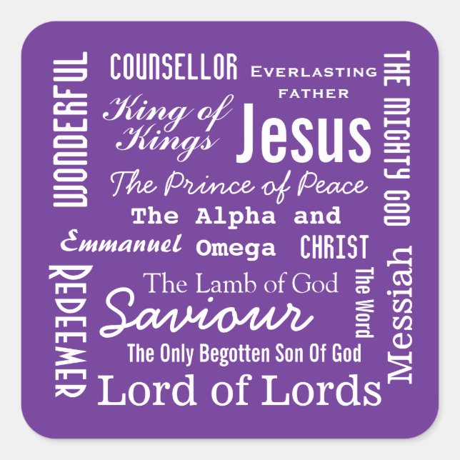 The Names of Jesus White Text Square Sticker (Front)