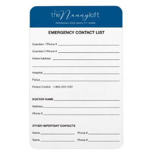 The Nanny Loft Emergency Contact Magnet
