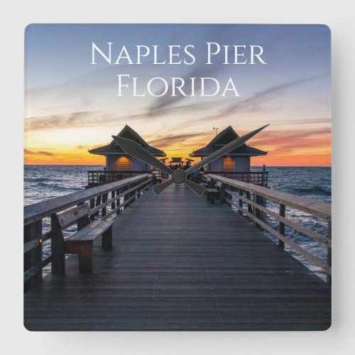 The Naples Pier florida coast Square Wall Clock