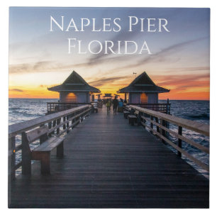 The Naples Pier In Florida Sunset Ceramic Tile