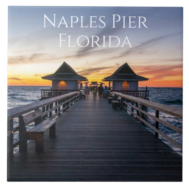 The Naples Pier In Florida Sunset Ceramic Tile (Front)