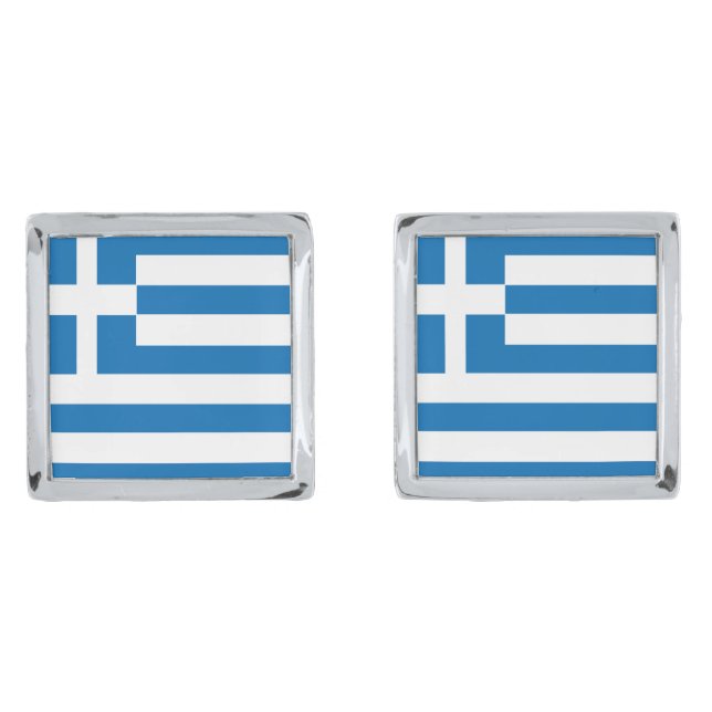 The National flag of Greece Silver Cufflinks (Front)