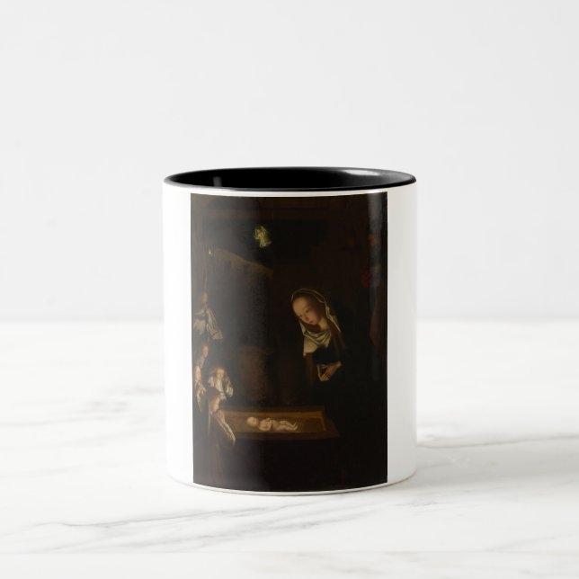 The Nativity at Night (Birth of Jesus, Christmas) Two-Tone Coffee Mug (Center)