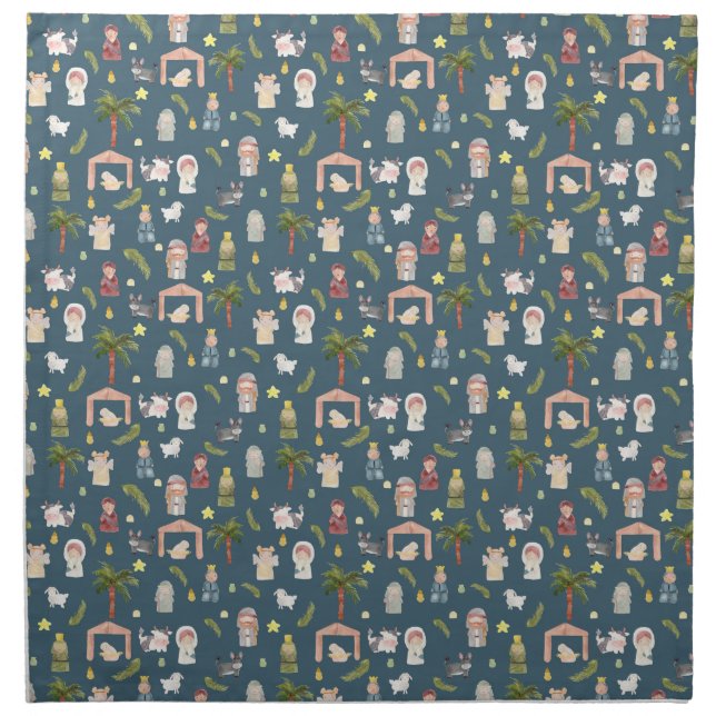 The Nativity Christmas holiday Navy Cloth Napkin (Front)