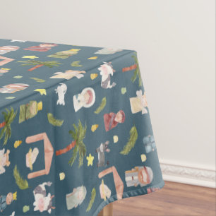 The Nativity Christmas holiday navy Tablecloth