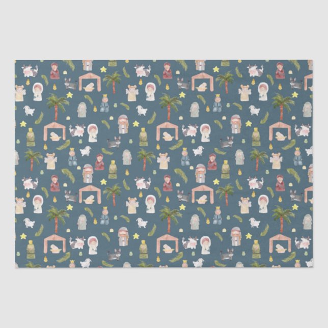 The Nativity Christmas holiday Navy  Tissue Paper (Front)