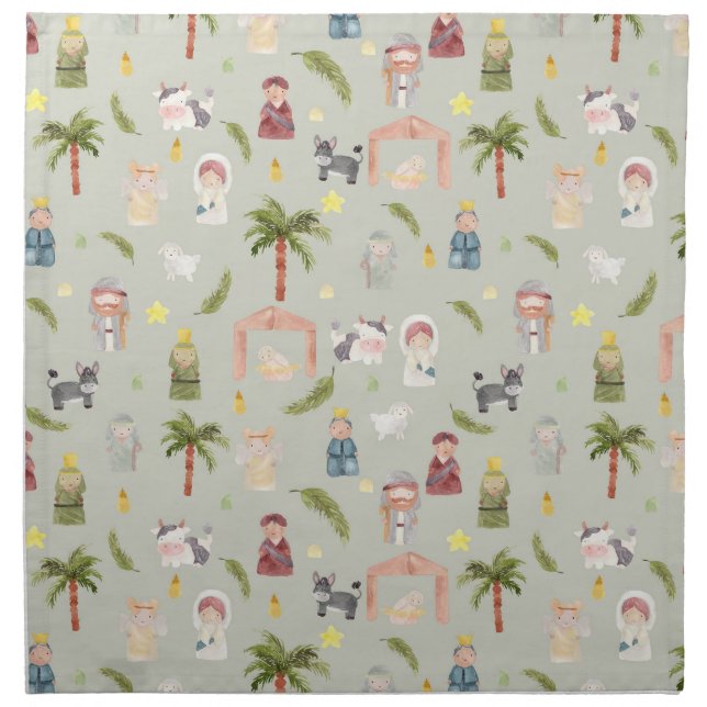 The Nativity Christmas holiday Sage Cloth Napkin (Front)