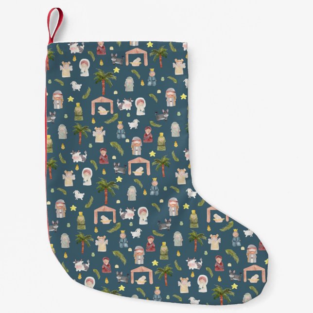 The Nativity Christmas holiday Small Navy Stocking (Front)