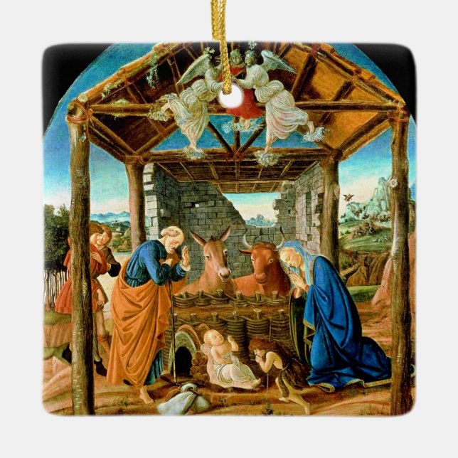 The Nativity, famous painting by Sandro Botticelli Ceramic Ornament (Front)