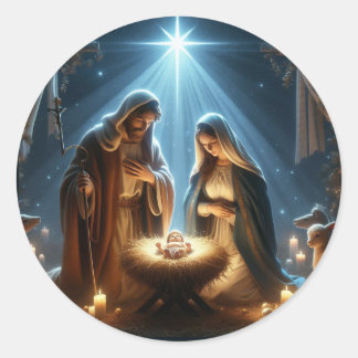 The Nativity - Mary Joseph and Baby Jesus Classic Round Sticker