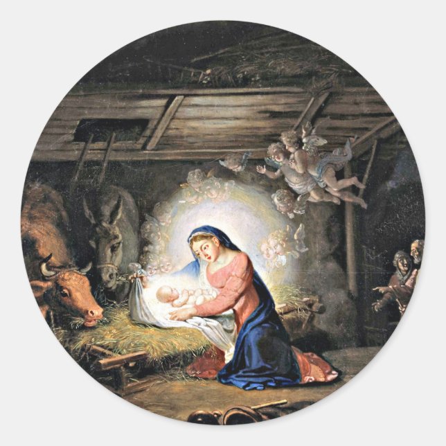The Nativity of Christ - Vladimir Borovikovsky Classic Round Sticker (Front)