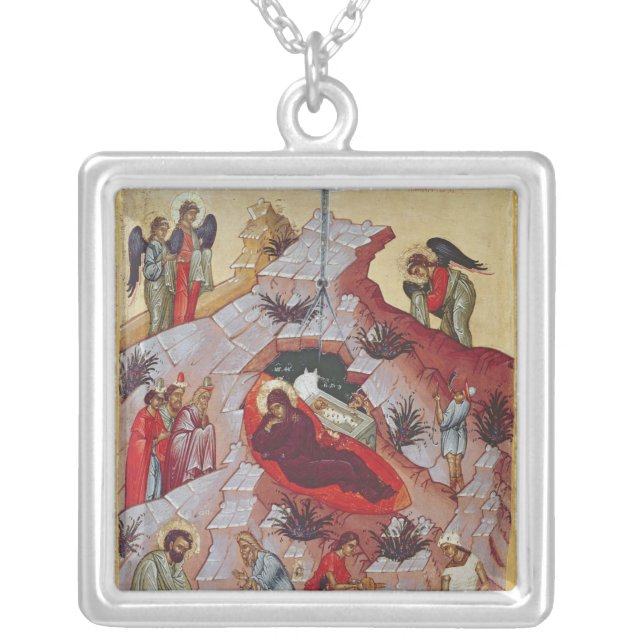 The Nativity, Russian icon, 16th century Silver Plated Necklace (Front)