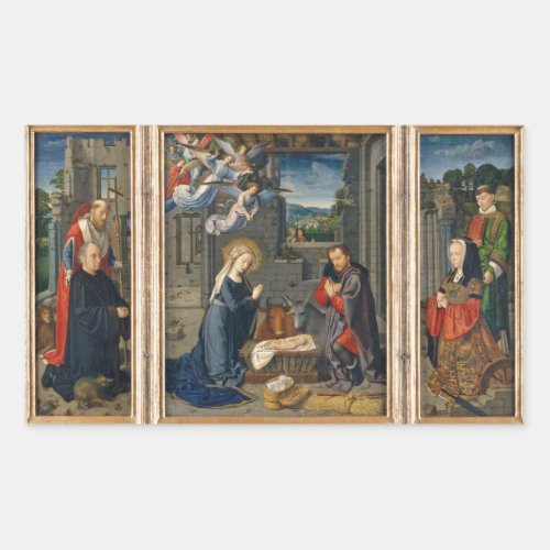 The Nativity Scene with Donors and Saints Rectangular Sticker