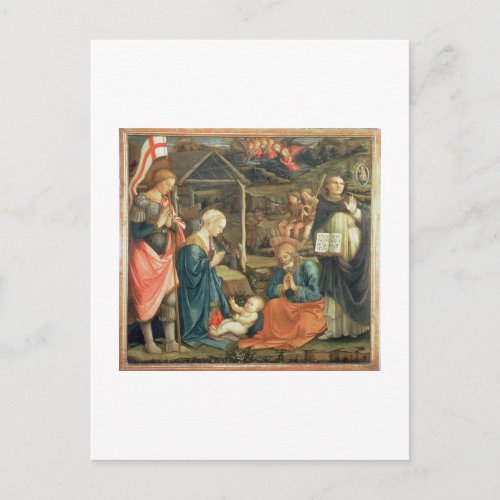 The Nativity with SS Michael and Dominic 1470 t Postcard