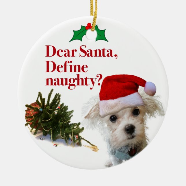 The Naughty Bichon Christmas Circular Ornament (Front)