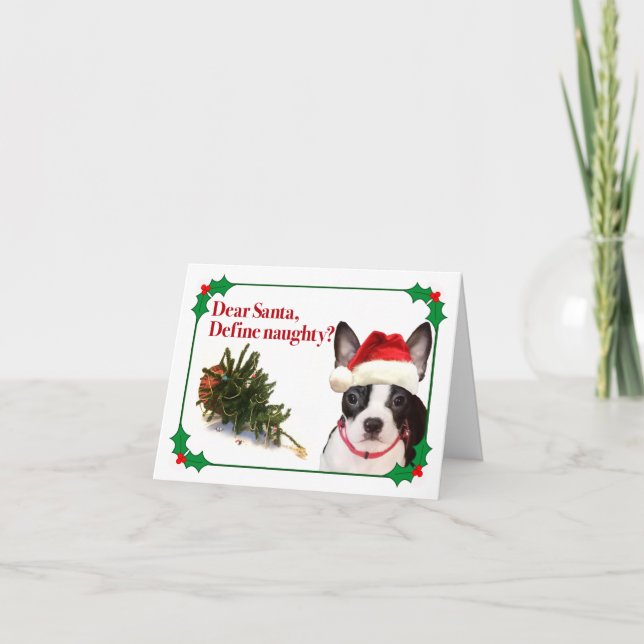 The Naughty Boston Terrier Holiday Card (Front)