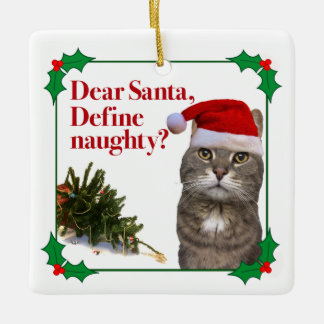 The Naughty Cat Christmas Square Ornament