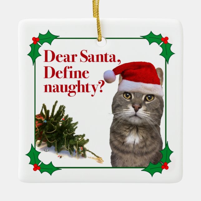 The Naughty Cat Christmas Square Ornament (Front)