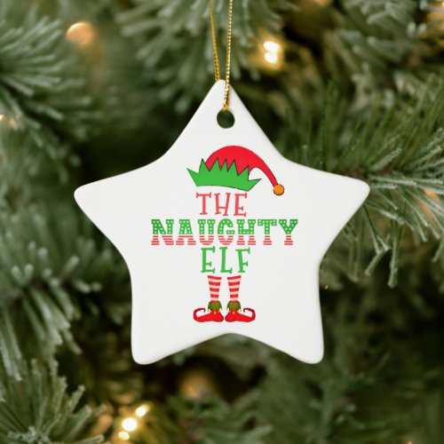 The Naughty Elf Family Matching Christmas Pajama Ceramic Ornament