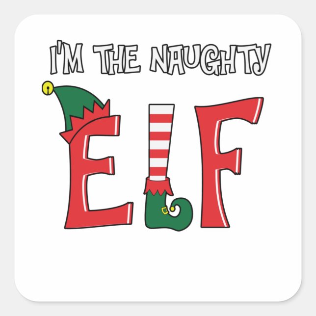 The Naughty Elf Family Matching Christmas Pajamas Square Sticker (Front)