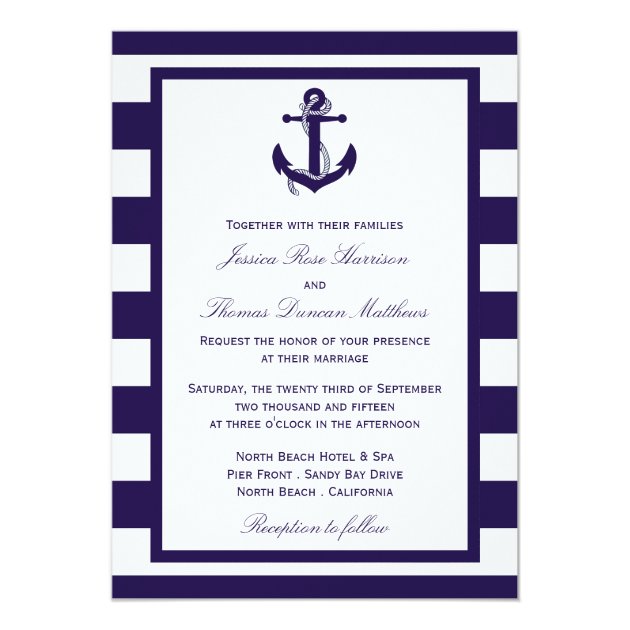 The Nautical Anchor Navy Stripe Wedding Collection Invitation
