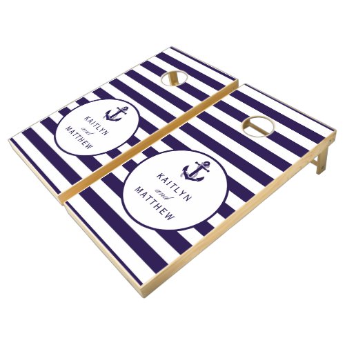 The Nautical Anchor Navy Stripe Wedding Collection Cornhole Set