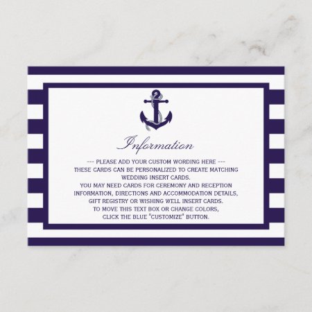 The Nautical Anchor Navy Stripe Wedding Collection Enclosure Card