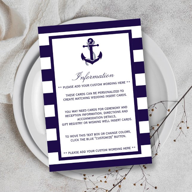 The Nautical Anchor Navy Stripe Wedding Collection Enclosure Card (Creator Uploaded)