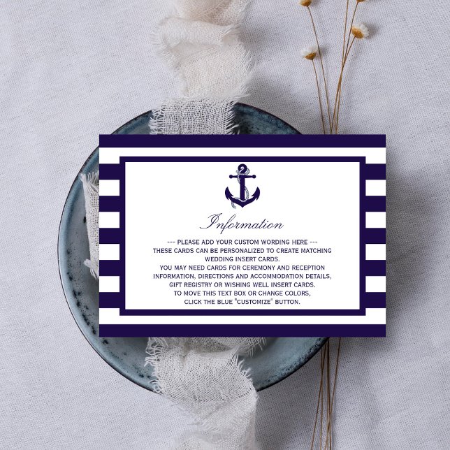 The Nautical Anchor Navy Stripe Wedding Collection Enclosure Card (Creator Uploaded)