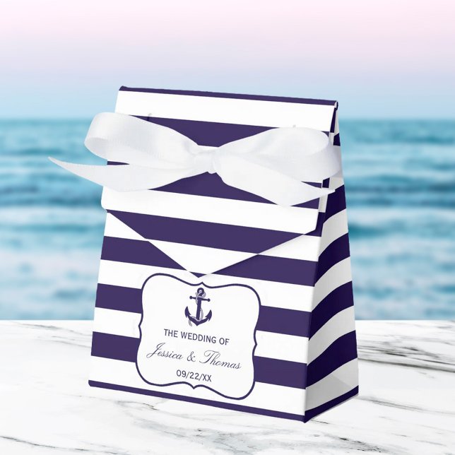 The Nautical Anchor Navy Stripe Wedding Collection Favor Boxes (Creator Uploaded)