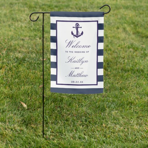 The Nautical Anchor Navy Stripe Wedding Collection Garden Flag