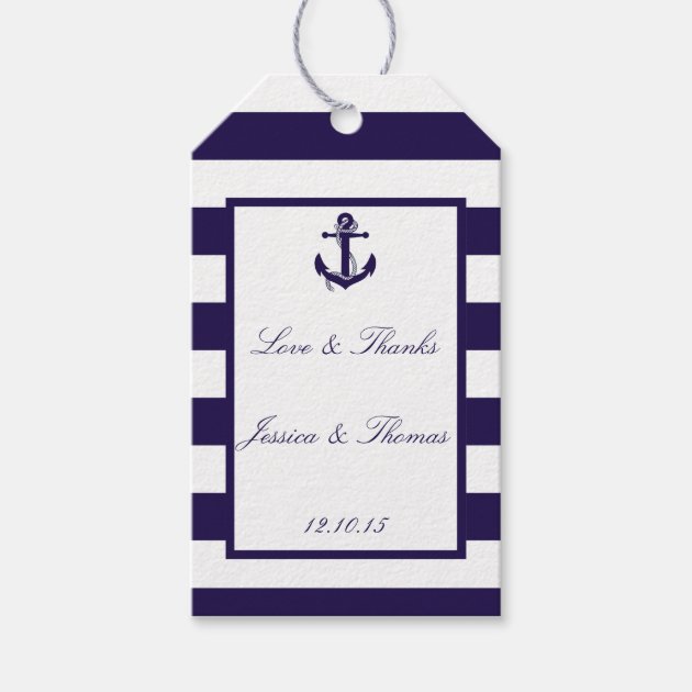 The Nautical Anchor Navy Stripe Wedding Collection Gift Tags