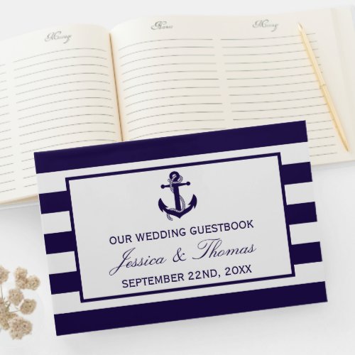 The Nautical Anchor Navy Stripe Wedding Collection Guest Book