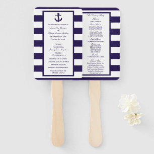 The Nautical Anchor Navy Stripe Wedding Collection Hand Fan