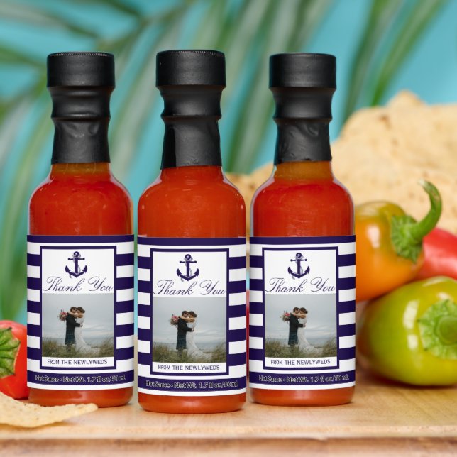 The Nautical Anchor Navy Stripe Wedding Collection Hot Sauces (Multi)