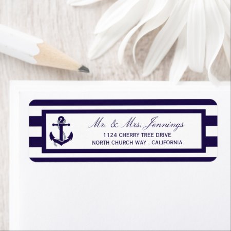 The Nautical Anchor Navy Stripe Wedding Collection Label