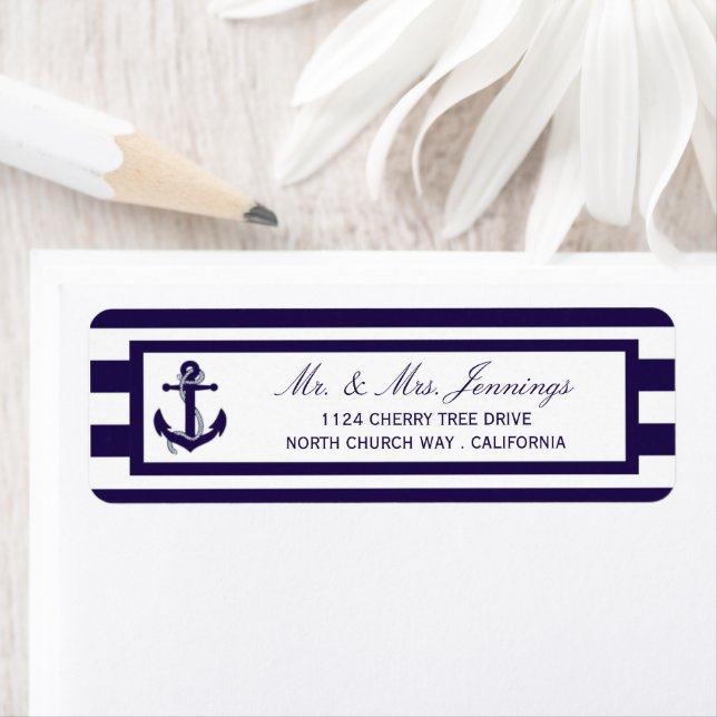 The Nautical Anchor Navy Stripe Wedding Collection Label (Insitu)