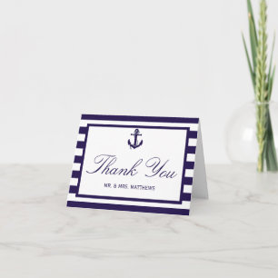 The Nautical Anchor Navy Stripe Wedding Collection Letterpress Thank You Card