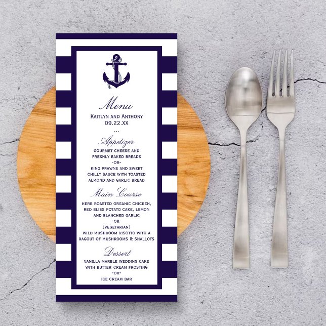 The Nautical Anchor Navy Stripe Wedding Collection Menu (Creator Uploaded)