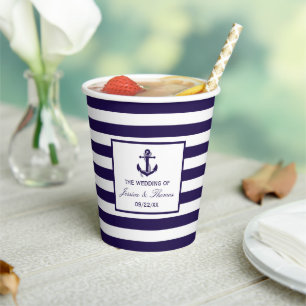 The Nautical Anchor Navy Stripe Wedding Collection Paper Cups