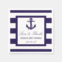 The Nautical Anchor Navy Stripe Wedding Collection Paper Napkin