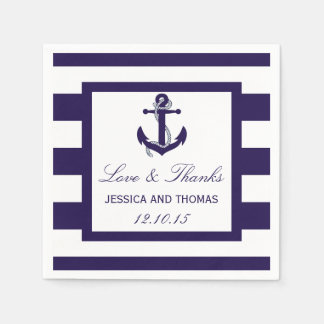 The Nautical Anchor Navy Stripe Wedding Collection Paper Napkin