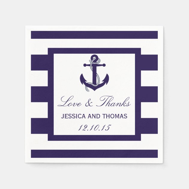 The Nautical Anchor Navy Stripe Wedding Collection Paper Napkin
