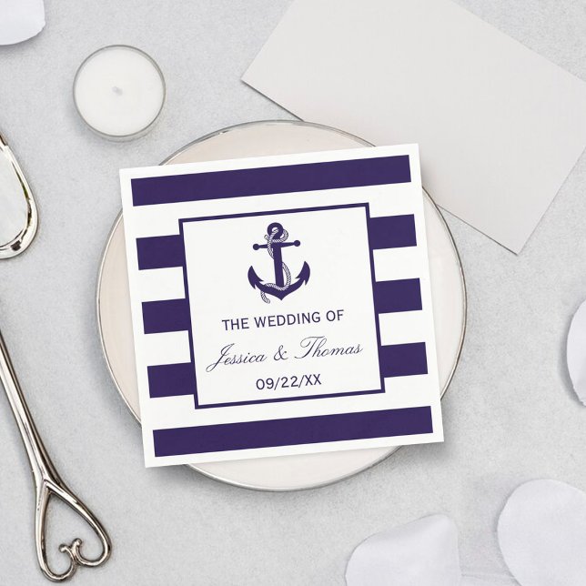 The Nautical Anchor Navy Stripe Wedding Collection Paper Napkins (Creator Uploaded)